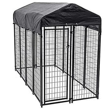 Dog enclosure set up, showing full inclusions