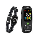 Two items: black adjustable dog collar with Barktec receiver and black remote with color display.