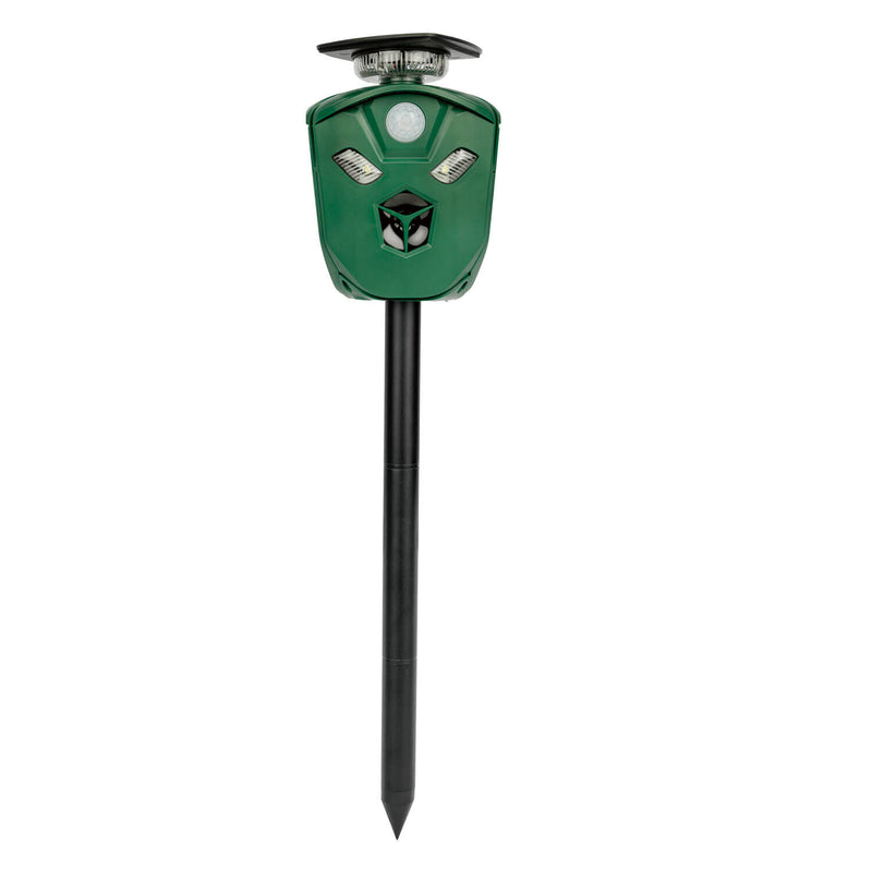 Solar green animal repeller, ultrasonic deterrent for gardens and yards protection