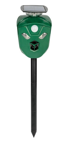Eco-friendly ultrasonic animal deterrent with 360° protection, solar-powered for continuous outdoor pest control in Australia