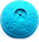 Close-up view of the treat dispensing mechanism, featuring adjustable openings to control the release of treats for dogs.