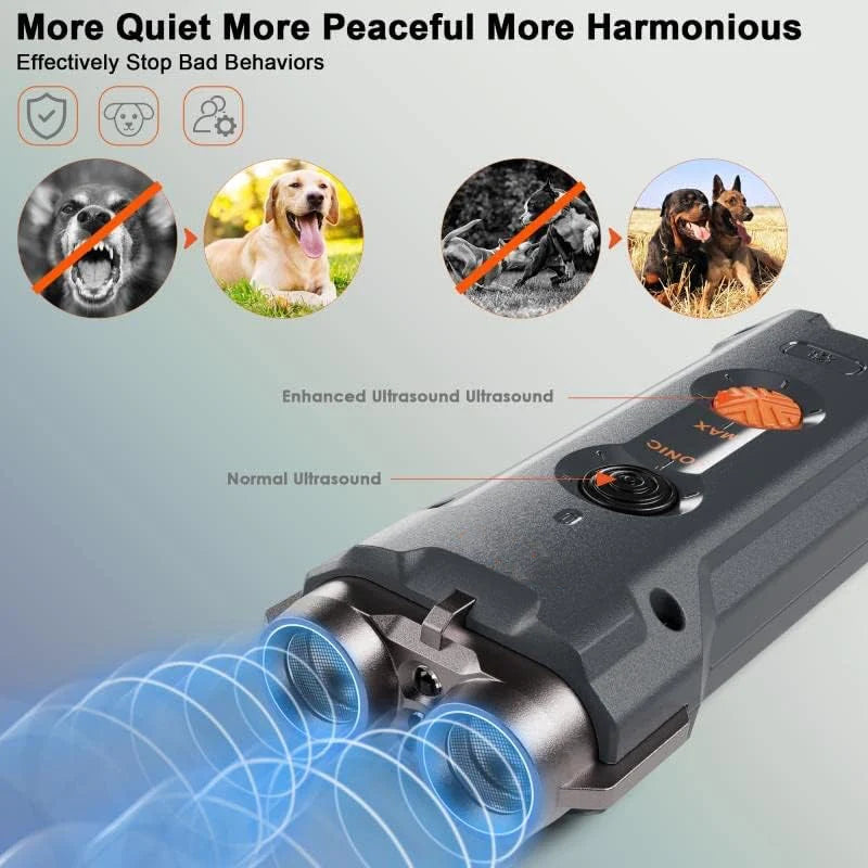  ultrasonic device showing ultrasonic sound for more peaceful walks outdoor and help stop dog bad behaviours