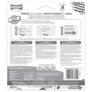 Back packaging of the Nylabone Puppy Triple Pack, detailing chew toy stages, benefits, ingredients, and size recommendations.