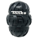 Close up View of Tonka Treat Dispensing Dog Toy. Tire tread design for easy gripping and chewing.