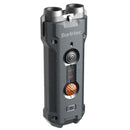 Black handheld Bark-tec device with two round sensors, central button, and orange dial on a white background.