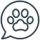 Live Chat icon showing a black and white line drawing of a paw inside a speech bubble