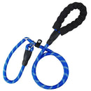 Blue slip lead dog training leash with black handle – no-pull design, durable materials for safe, comfortable, and enjoyable walks
