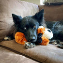 Dog playing Snuggle Puppy ™ Dog Toy With Heart Beat and Heat Pad (Brown and White)