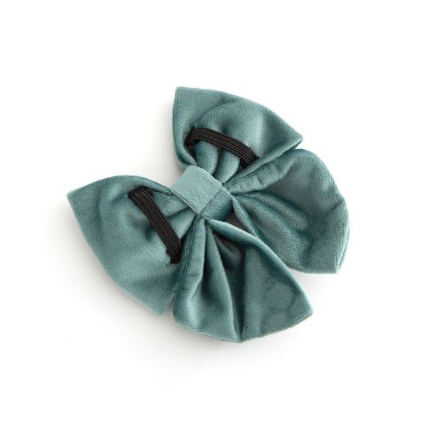 Deluxe Dog Bow Teal Velvet Back View